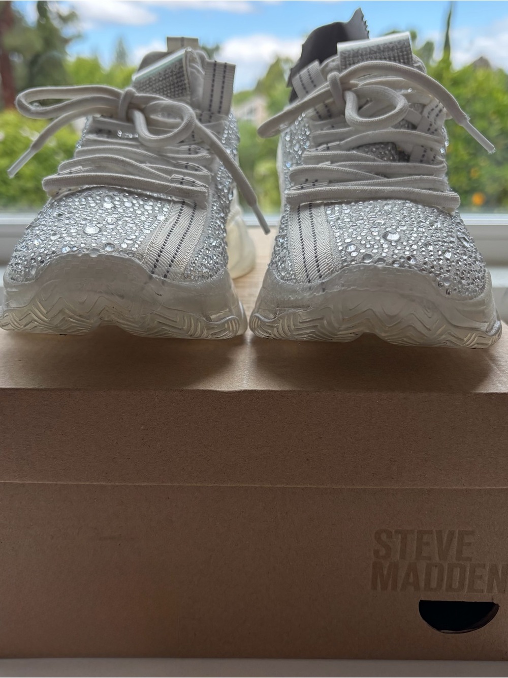 Steve Madden Women's Maxima Rhinestones Lace-Up Sneakers- US Size 7.5